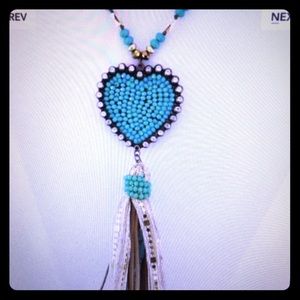 Rhinestone heart tassel necklace